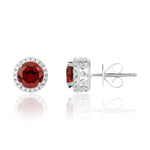 9ct White Gold Round Natural Garnet & Diamond Claw Set Cluster Stud Earrings — 6mm