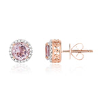 9ct Rose Gold Round Natural Pink Amethyst & Diamond Claw Set Cluster Stud Earrings — 6mm