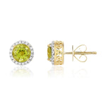 9ct Yellow Gold Round Natural Peridot & Diamond Claw Set Cluster Stud Earrings — 6mm