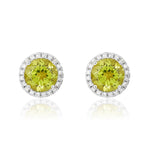 9ct White Gold Round Natural Peridot & Diamond Claw Set Cluster Stud Earrings — 6mm