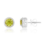 9ct White Gold Round Natural Peridot & Diamond Claw Set Cluster Stud Earrings — 6mm