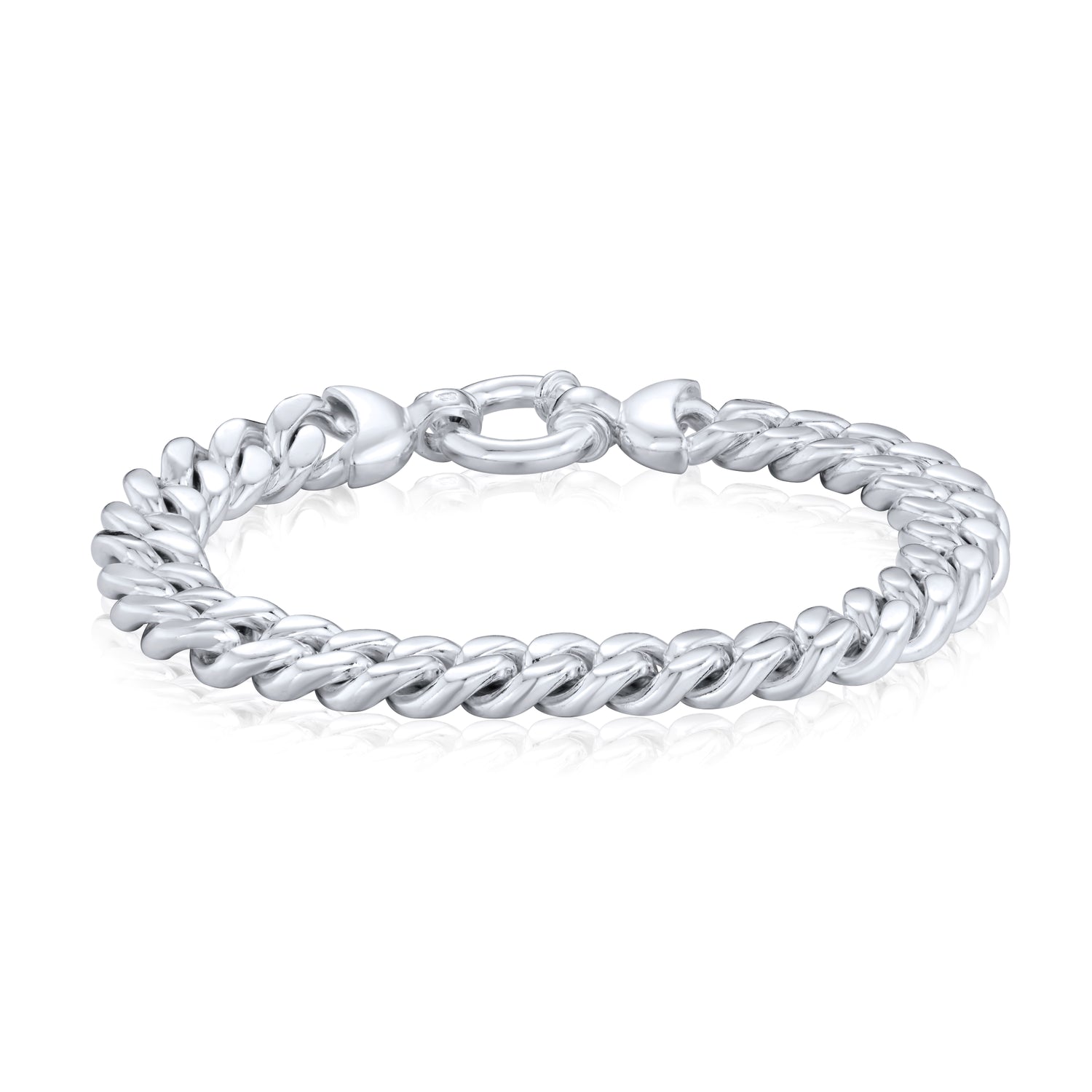 Sterling Silver Handmade Solid 10mm Curb Link Bracelet with Bolt Ring