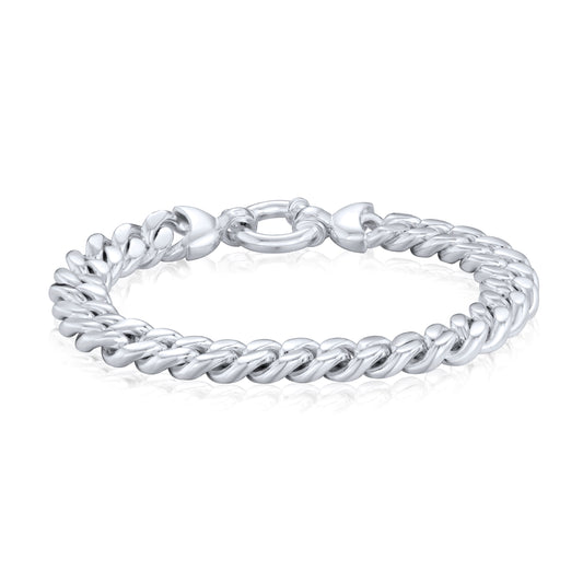 Sterling Silver Handmade Solid 10mm Curb Link Bracelet with Bolt Ring