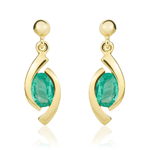 9ct Yellow Gold Oval Natural Emerald 'Eye' Drop Earrings — 6x4mm