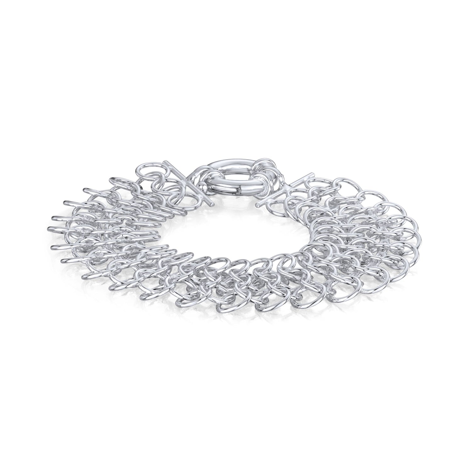Sterling Silver Handmade Solid 23mm Five Row Link Ring Bracelet