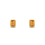 9ct Yellow Gold Octagonal Emerald Cut Natural Citrine Rubover Stud Earrings — 5x3mm