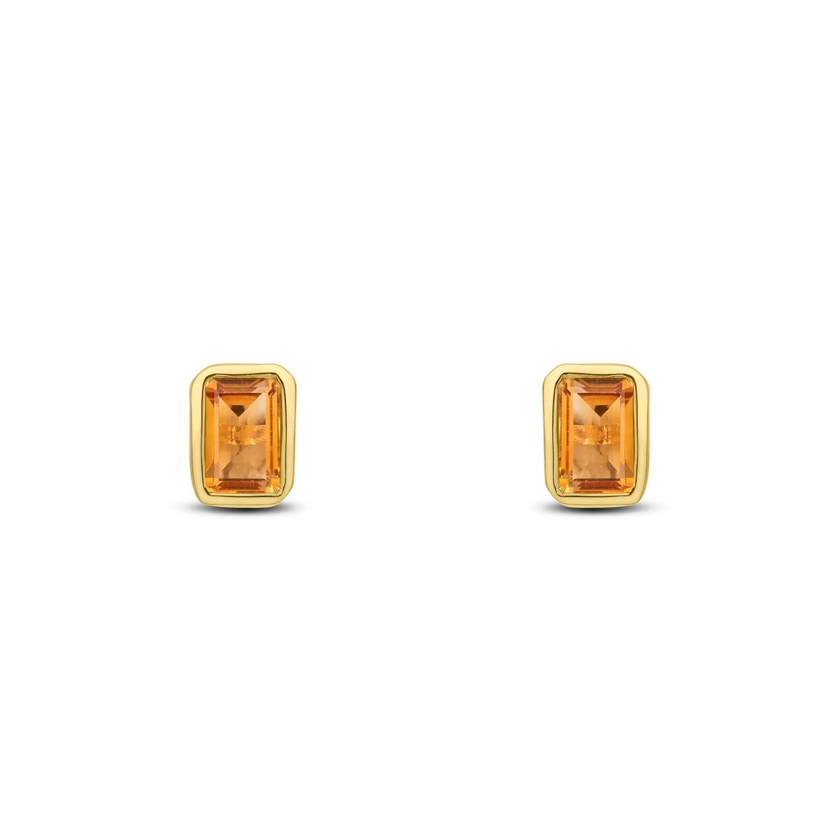 9ct Yellow Gold Octagonal Emerald Cut Natural Citrine Rubover Stud Earrings — 5x3mm