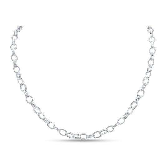 Sterling Silver Handmade Solid 6x9mm Oval Belcher Necklace