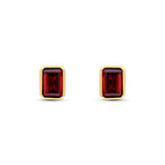 9ct Yellow Gold Octagonal Emerald Cut Natural Garnet Rubover Stud Earrings — 7x5mm