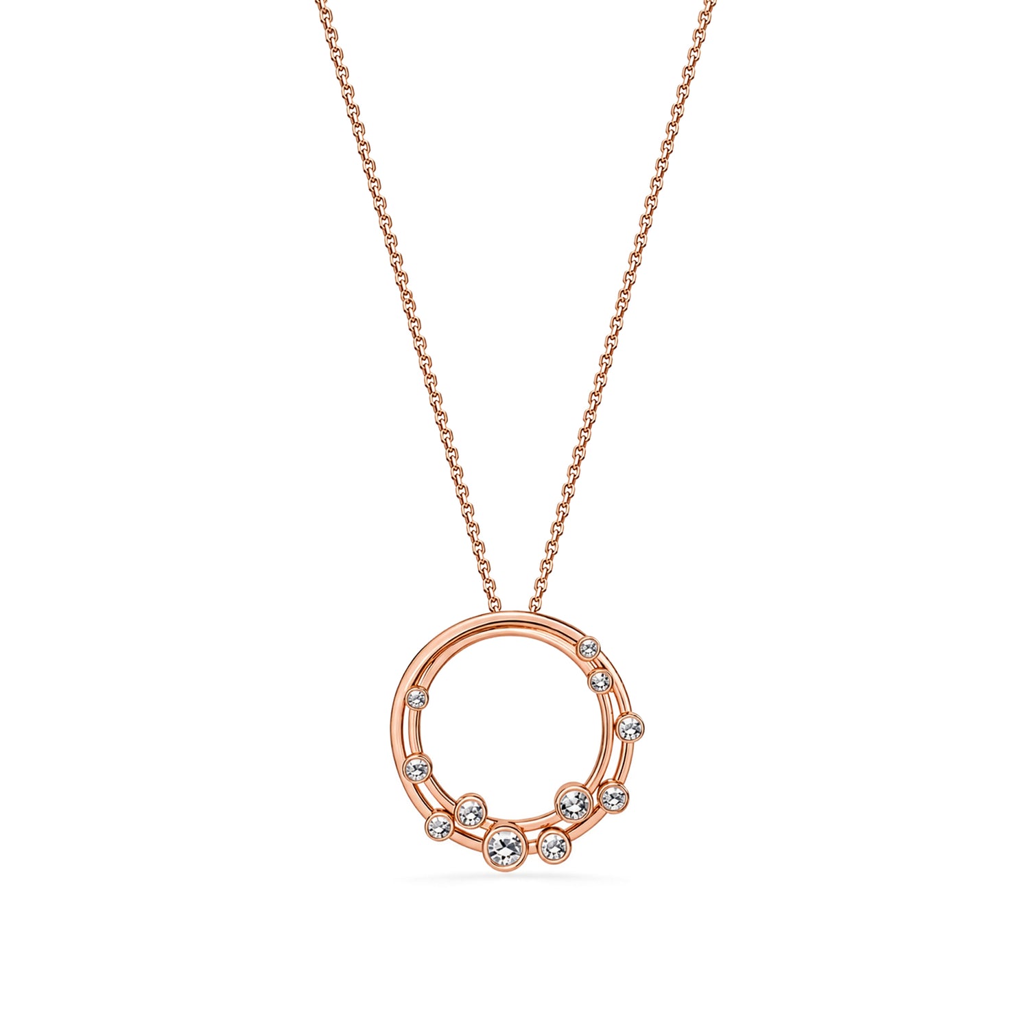 18ct Rose Gold Rubover Round Natural Diamond Bubble Double Circle Slider Pendant — 24mm