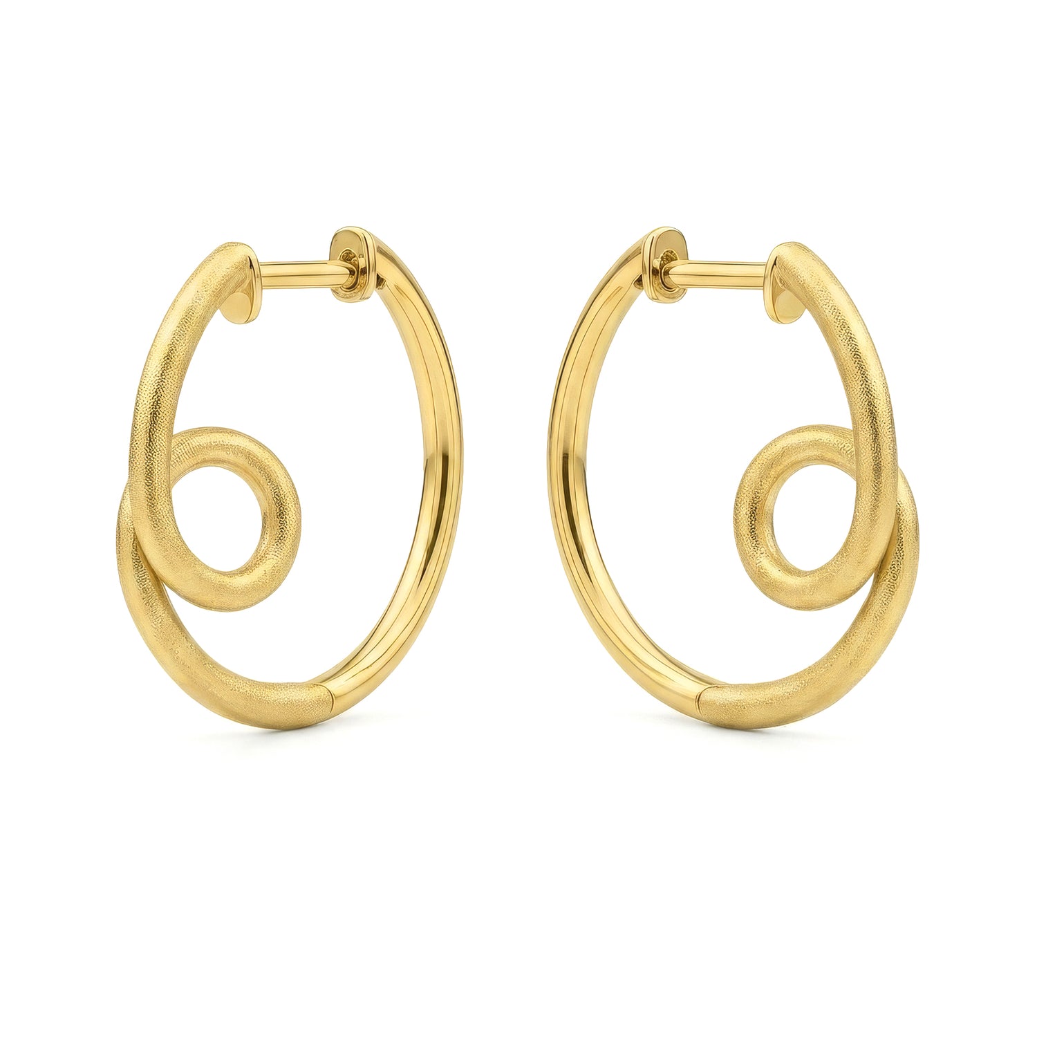 9ct Yellow Gold Satin and Polished Looped Wire Hinged Hoop Earrings