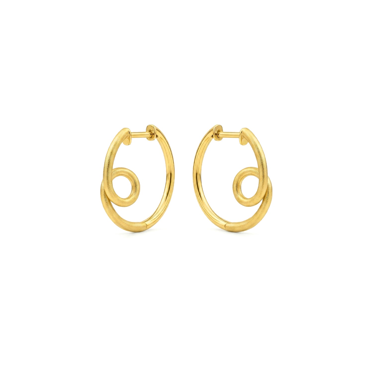 9ct Yellow Gold Satin and Polished Looped Wire Hinged Hoop Earrings — 19mm
