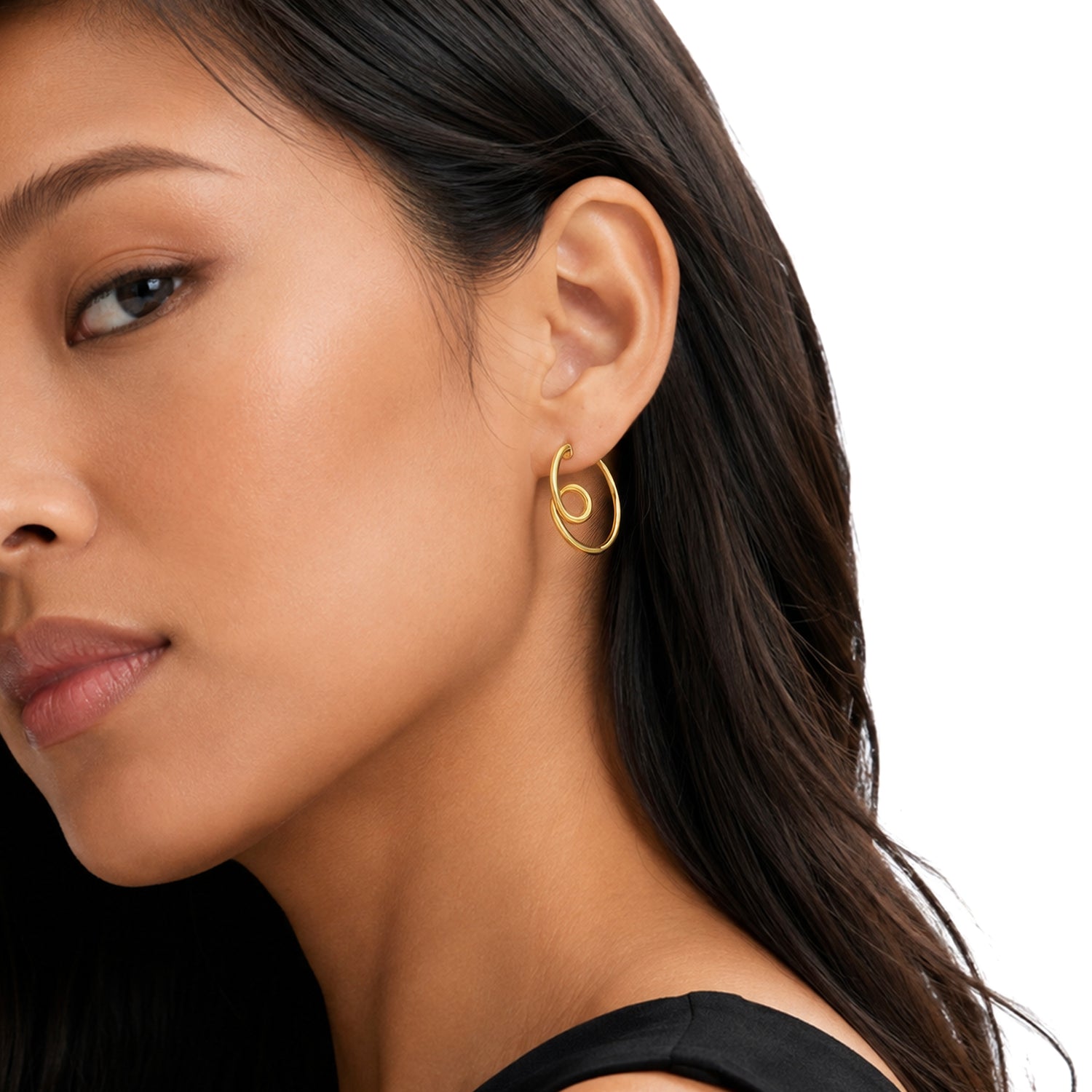 9ct Yellow Gold Satin and Polished Looped Wire Hinged Hoop Earrings