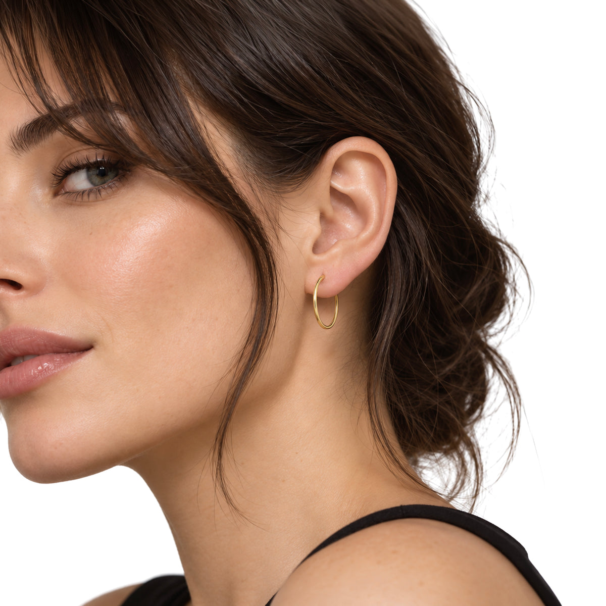 9ct Gold Thin Sleeper Hoop Earrings — 24x1.5mm