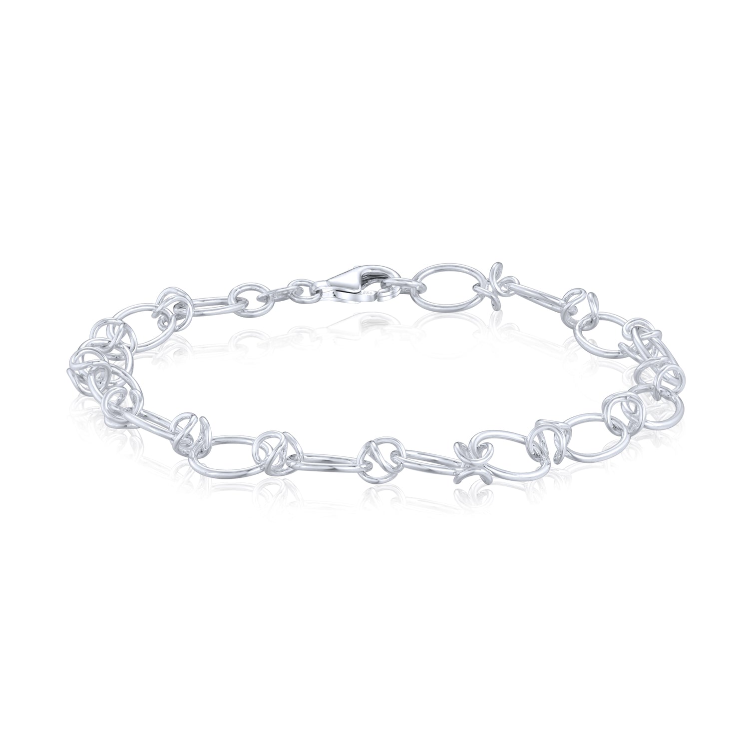 Sterling Silver Handmade Solid 6.5mm Oval Knot Link Bracelet
