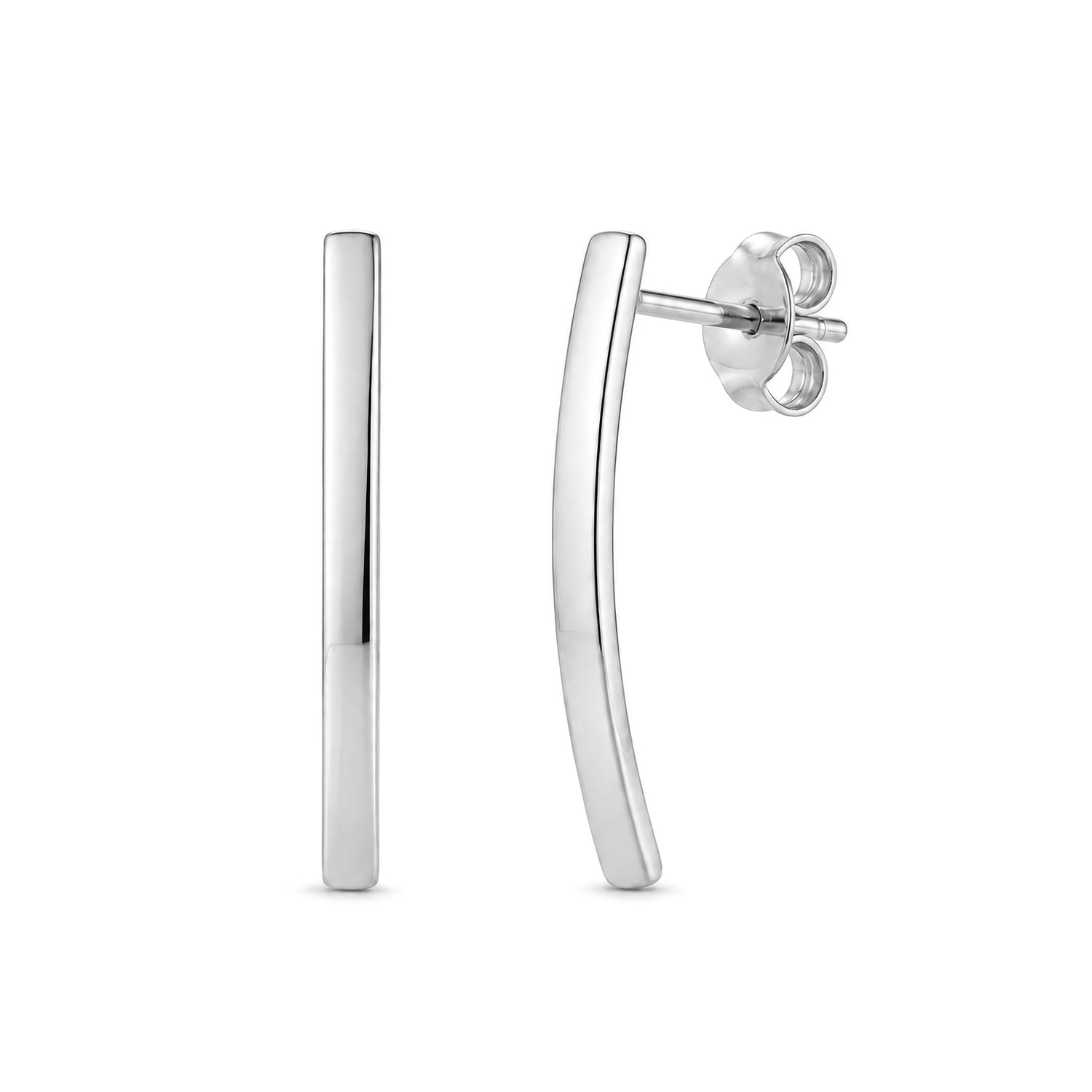 9ct White Gold Curved Bar Drop Earrings – 25x2mm