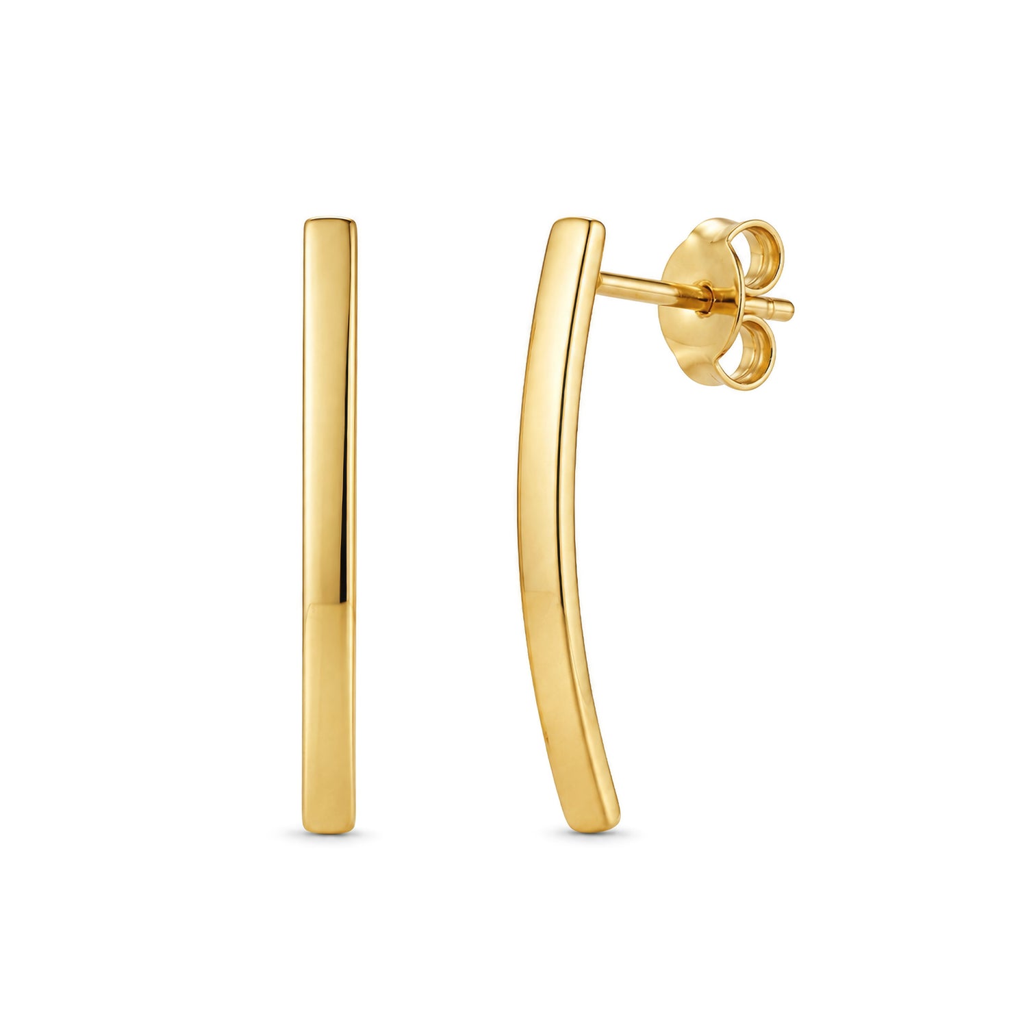 9ct Yellow Gold Curved Bar Drop Earrings — 26x2mm