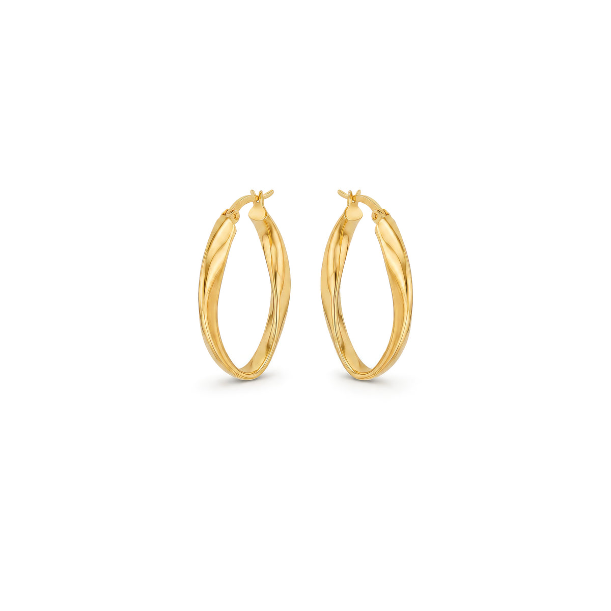 9ct Yellow Gold Polished Loose Wavy Oval Hoop Earrings