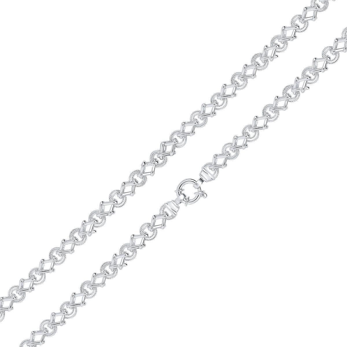Sterling Silver Handmade Solid 8mm Textured Circle Square Bracelet with Bolt Ring