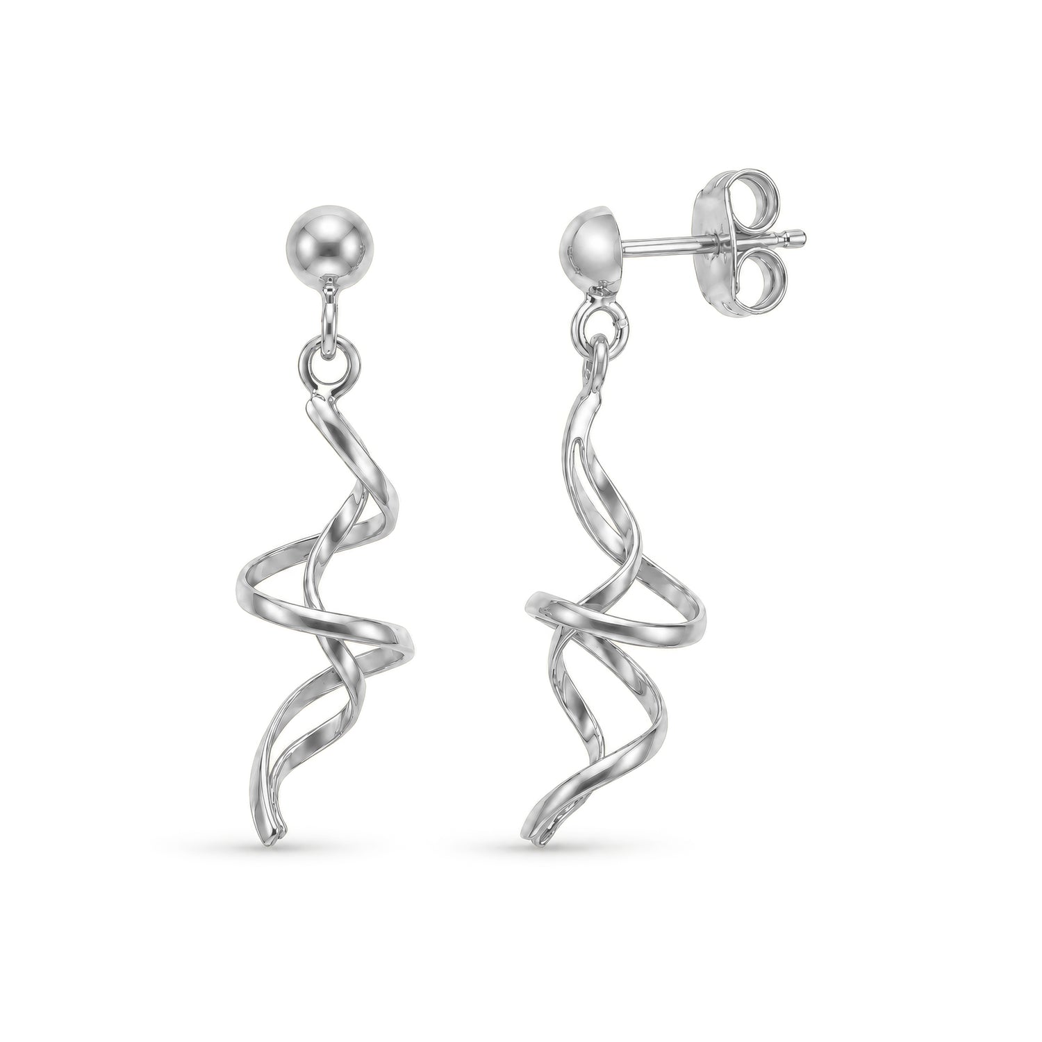 9ct White Gold Spiral Drop Earrings — 27mm