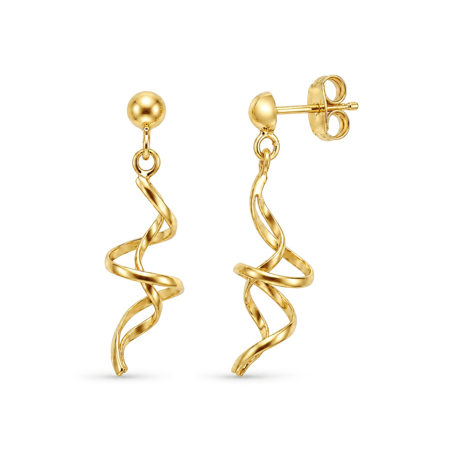 9ct Yellow Gold Spiral Drop Earrings