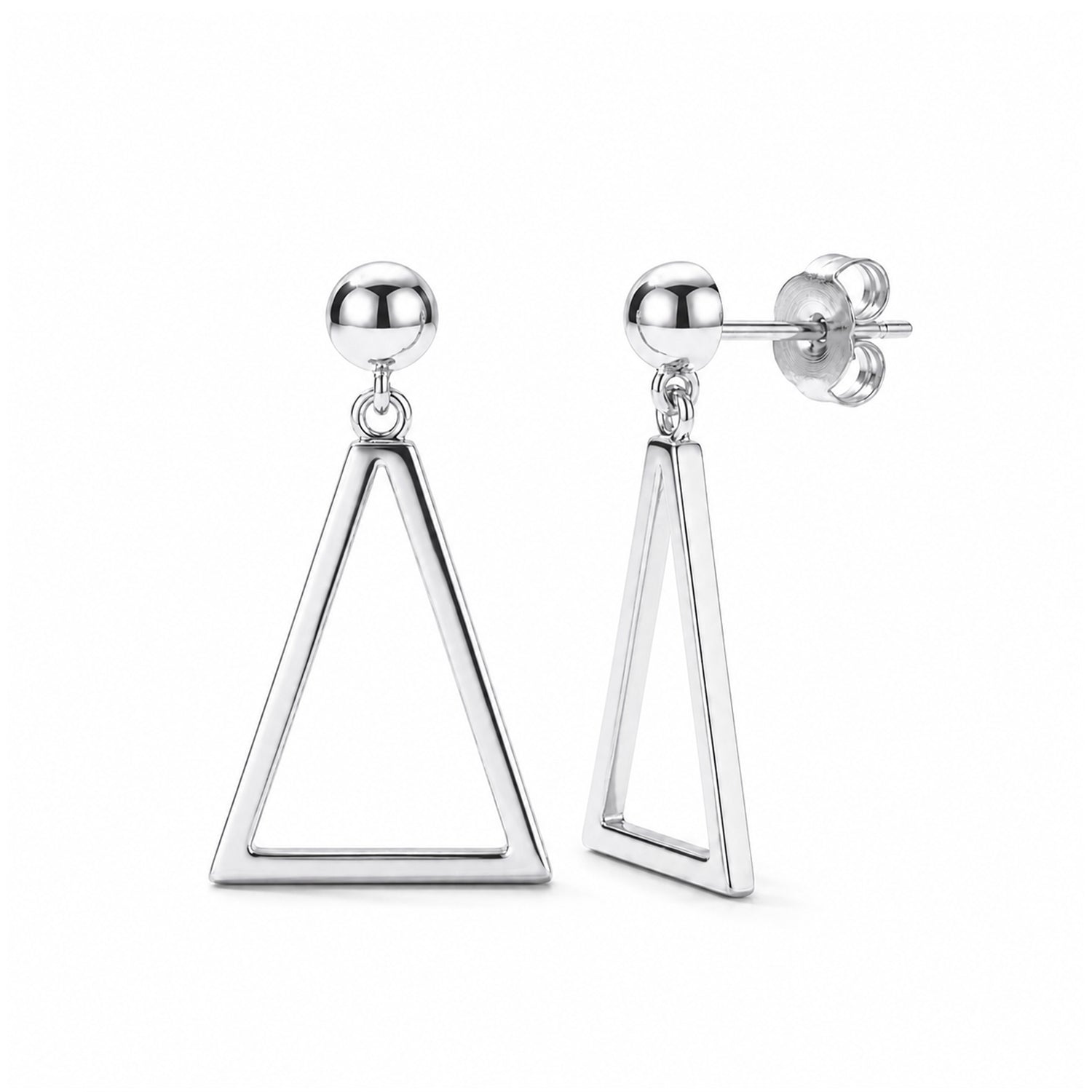 9ct White Gold Polished Open Triangle Drop Earrings