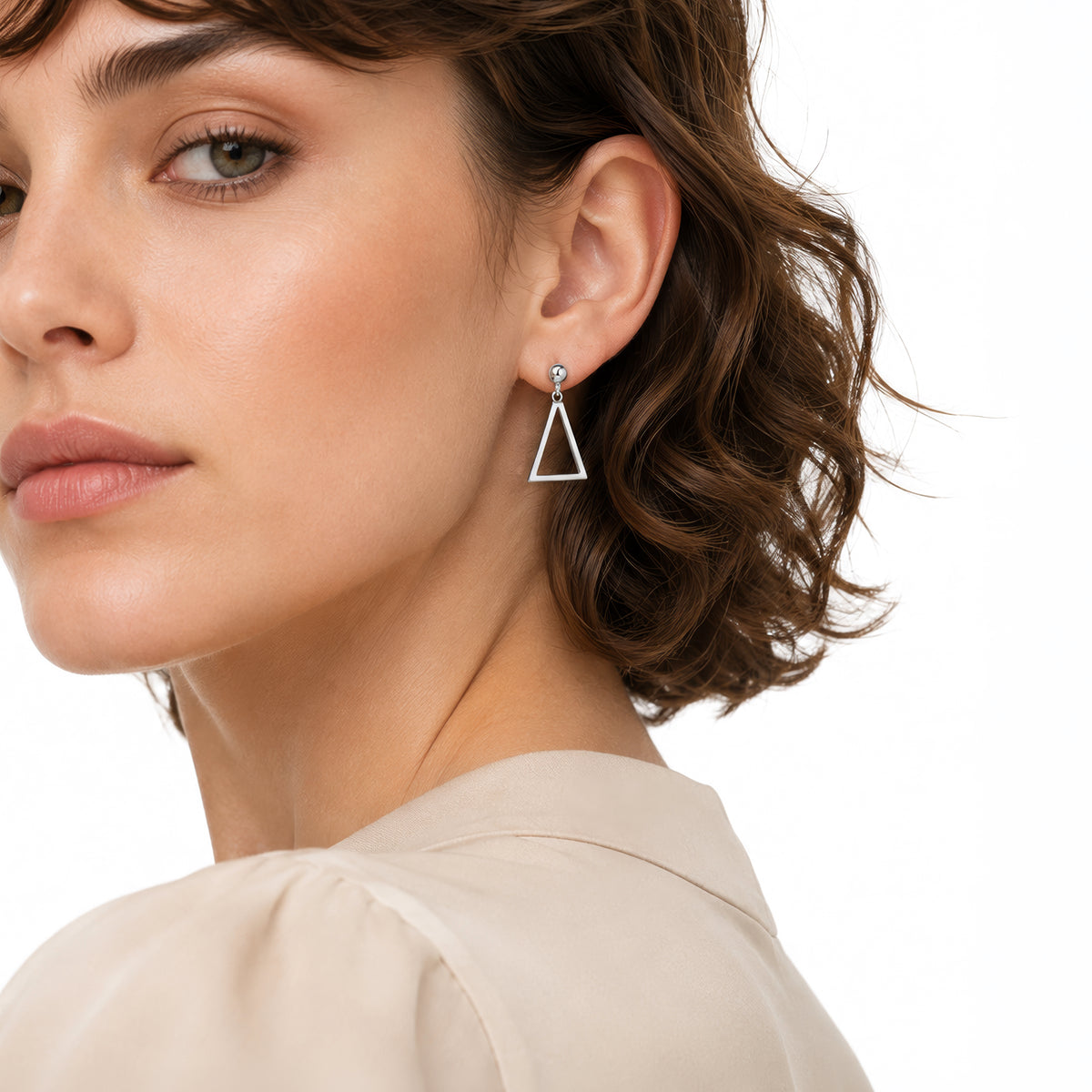 9ct White Gold Polished Open Triangle Drop Earrings