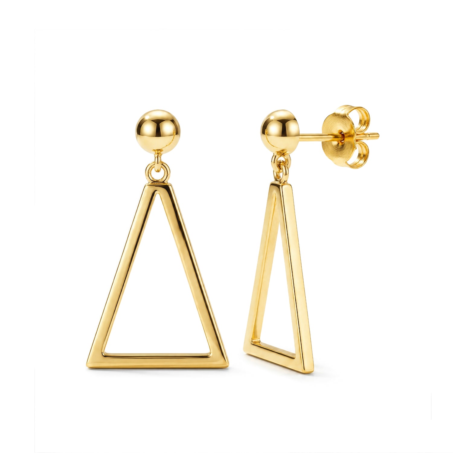 9ct Yellow Gold Polished Open Triangle Drop Earrings – 28mm