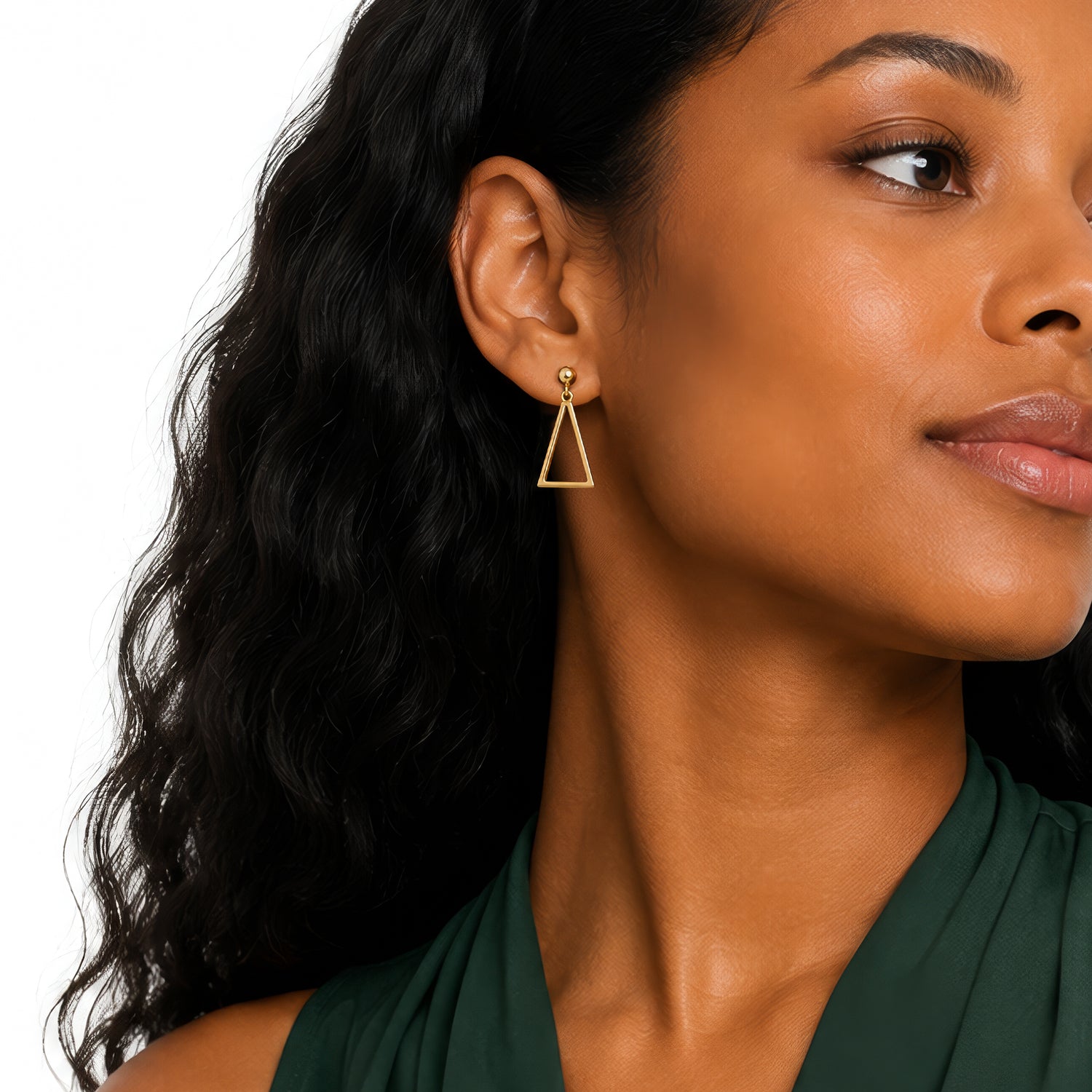 9ct Yellow Gold Polished Open Triangle Drop Earrings – 28mm