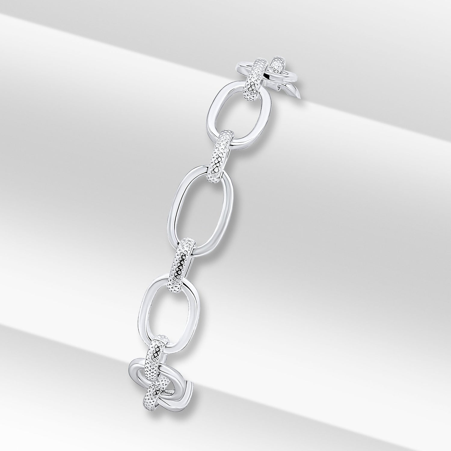 Sterling Silver Handmade Solid 9x14mm Textured Oval Belcher Bracelet