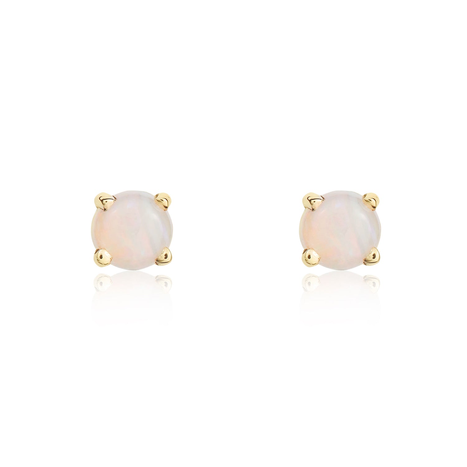 9ct Yellow Gold Round Natural Opal Four Claw Stud Earrings — 3mm