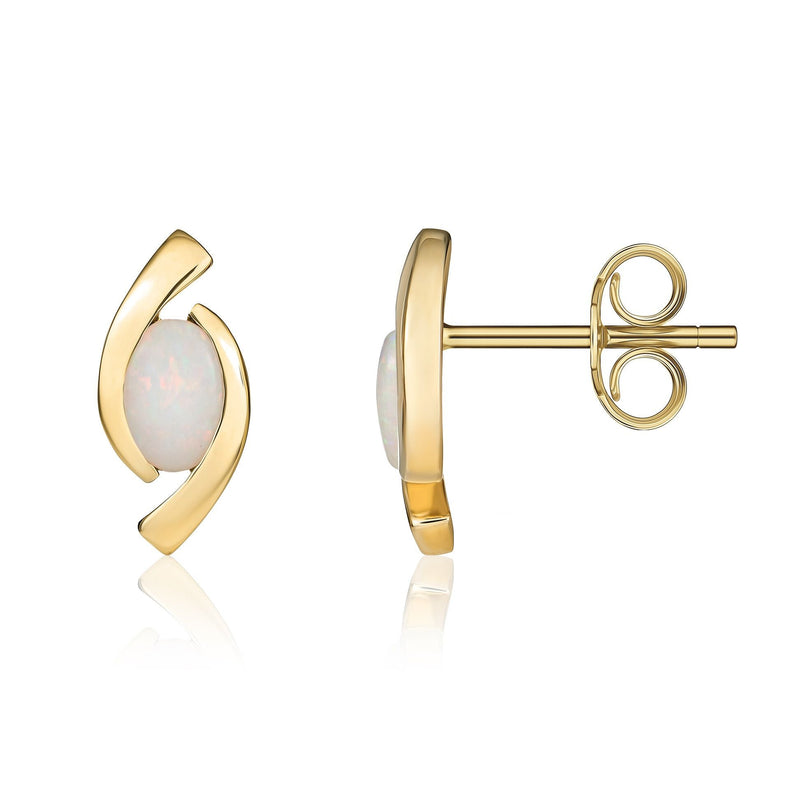 9ct Yellow Gold Oval Natural Opal 'Eye' Stud Earrings — 6x4mm