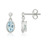 9ct White Gold Oval Natural Aquamarine Rubover Drop Earrings — 7x5mm