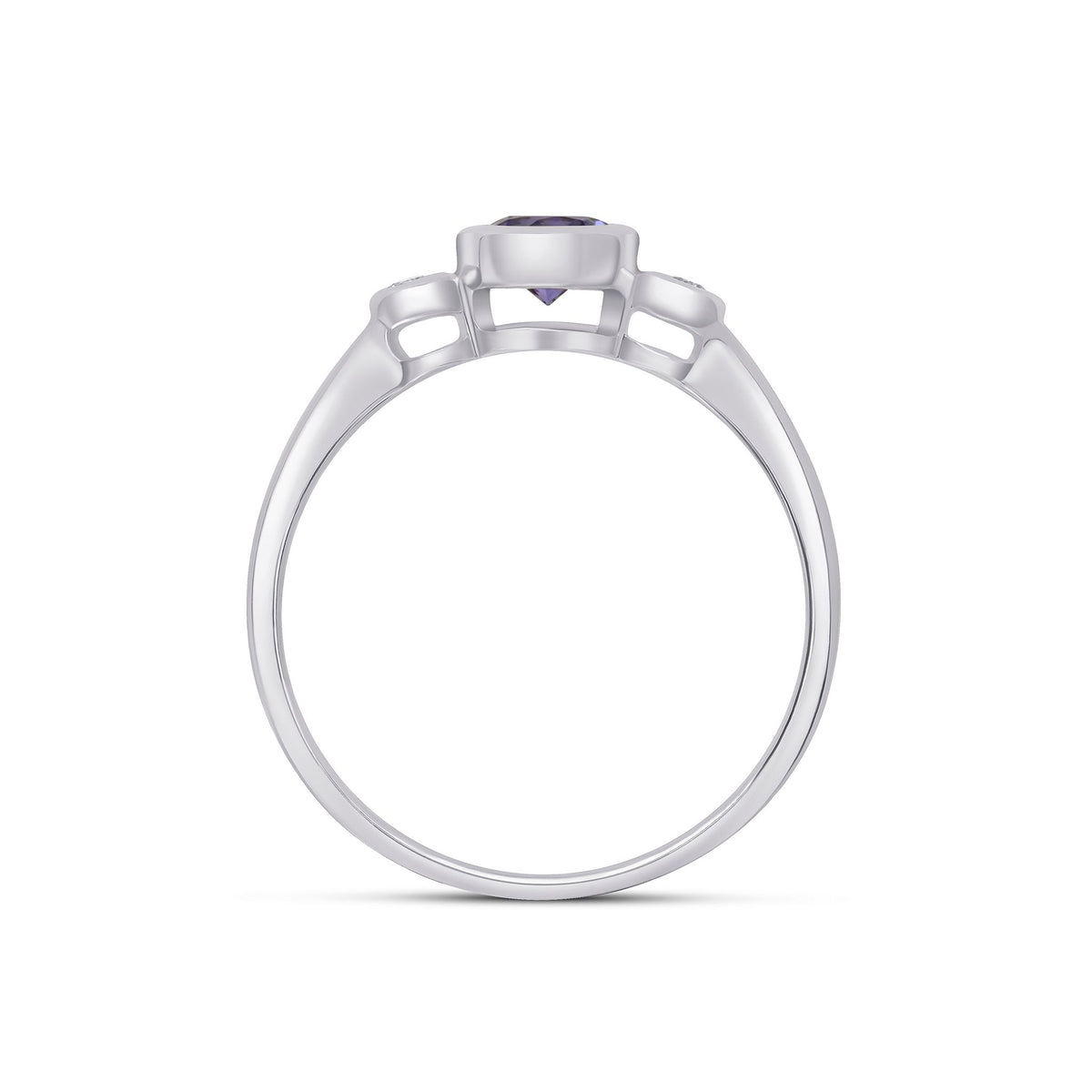 9ct White Gold Round Natural Tanzanite and Diamond Three Stone Ring