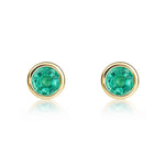 9ct Yellow Gold Round Natural Emerald Rubover Stud Earrings — 4mm