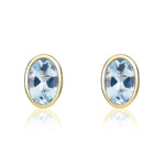 9ct Yellow Gold Oval Natural Aquamarine Rubover Stud Earrings — 6x4mm