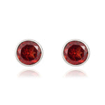 9ct White Gold Round Natural Garnet Rubover Stud Earrings — 5mm