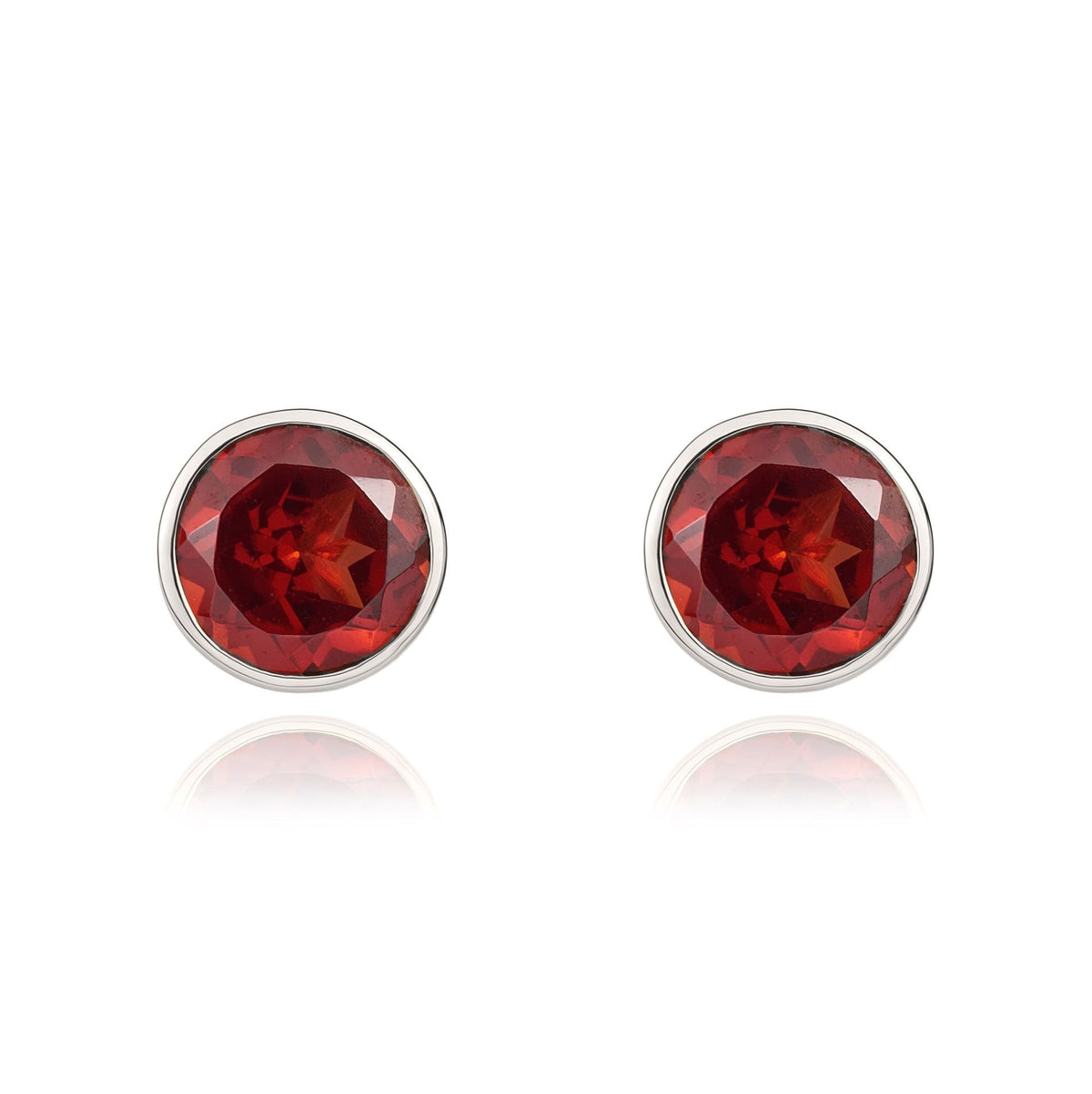 9ct White Gold Round Natural Garnet Rubover Stud Earrings — 5mm