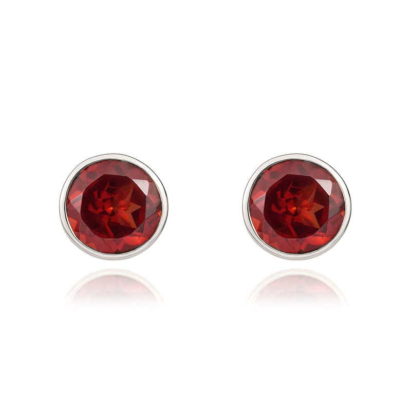 9ct White Gold Round Natural Garnet Rubover Stud Earrings — 5mm
