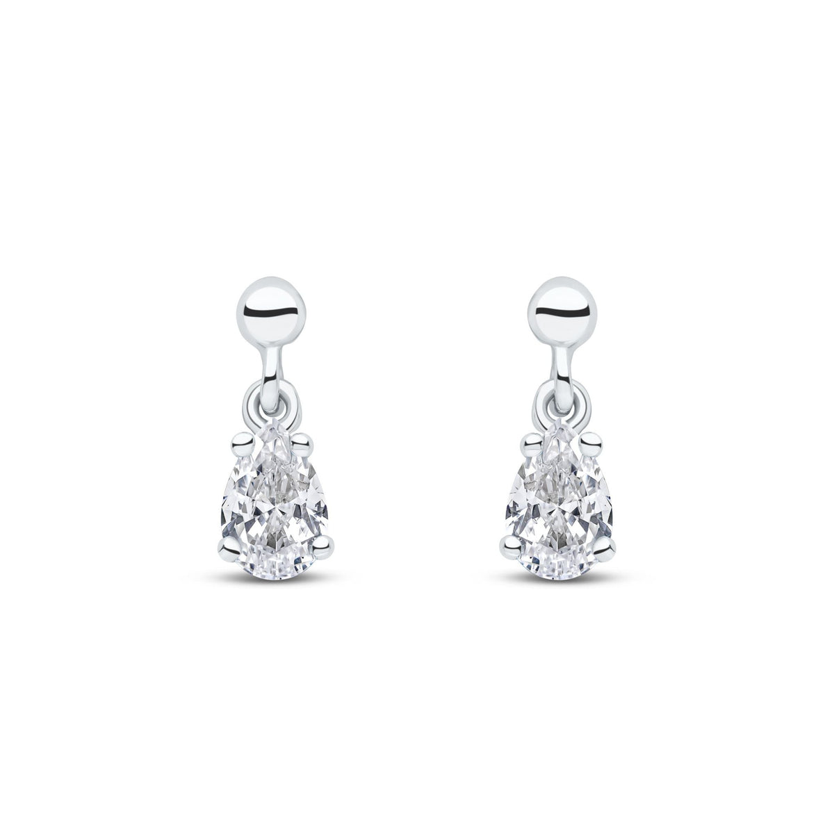 9ct White Gold Pear Shaped Cubic Zirconia CZ Claw Drop Earrings — 6x4mm