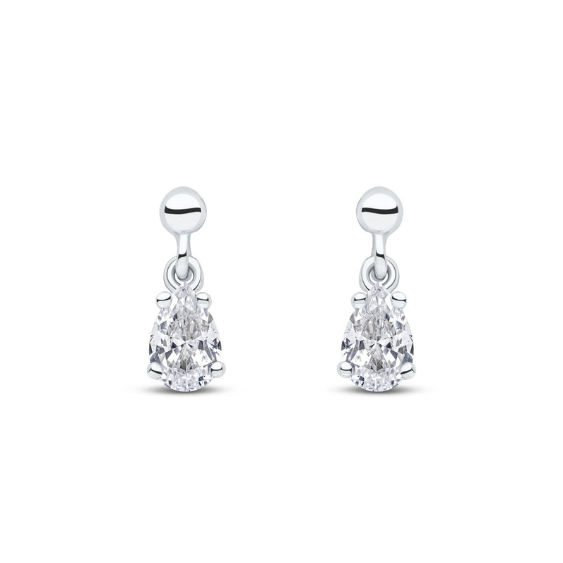 9ct White Gold Pear Shaped Cubic Zirconia CZ Claw Drop Earrings — 6x4mm