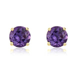 9ct Yellow Gold Round Natural Amethyst Claw Stud Earrings — 5mm