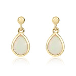 9ct Yellow Gold Pear Shaped Natural Opal Rubover Drop Earrings — 7x5mm