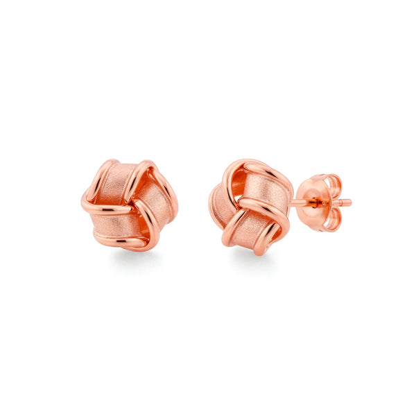 9ct Rose Gold Polished Interlaced Knot Stud Earrings — 9mm