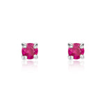 9ct White Gold Round Natural Ruby Claw Stud Earrings — 3mm