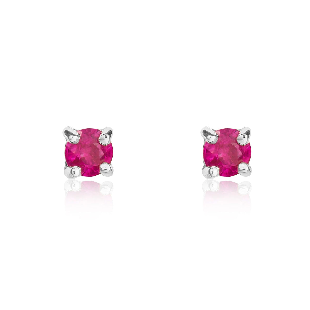 9ct White Gold Round Natural Ruby Claw Stud Earrings — 3mm