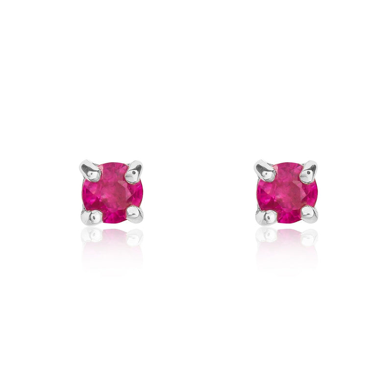 9ct White Gold Round Natural Ruby Claw Stud Earrings — 3mm