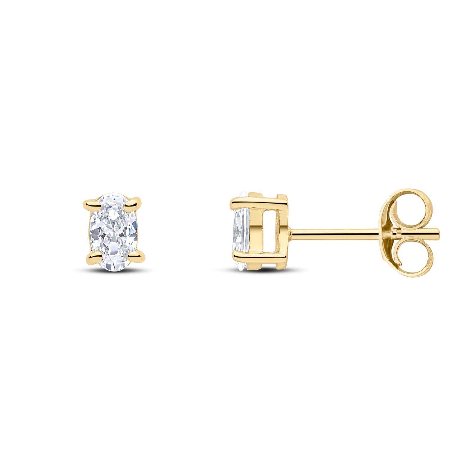 9ct Yellow Gold Oval Cubic Zirconia CZ Claw Stud Earrings — 5x3mm