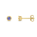 9ct Yellow Gold Round Natural Tanzanite Rubover Stud Earrings — 3mm
