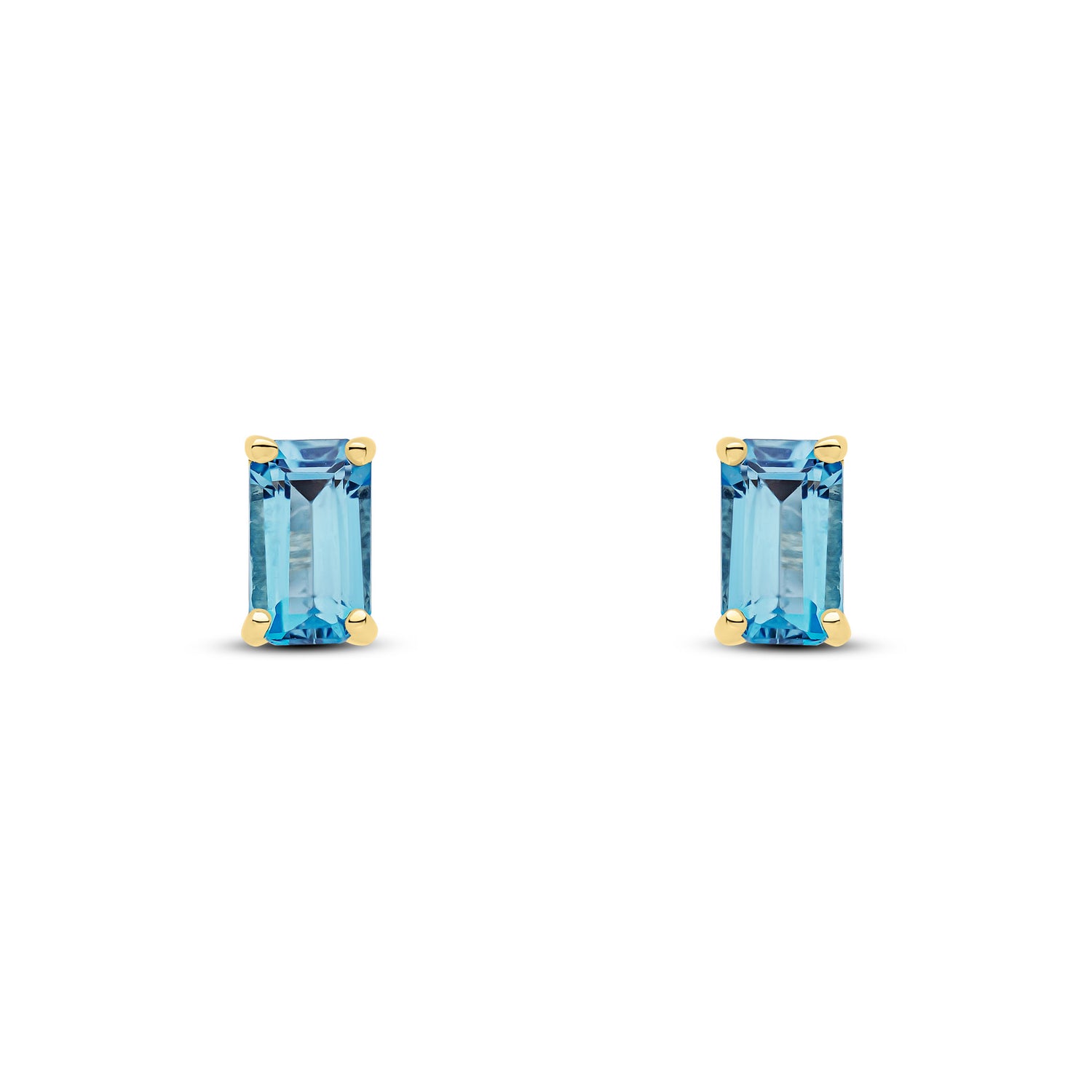 9ct Yellow Gold Octagon Natural London Blue Topaz Claw Stud Earrings – 5x3mm